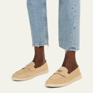 Prada Saint Tropez Suede Loafers Ecru